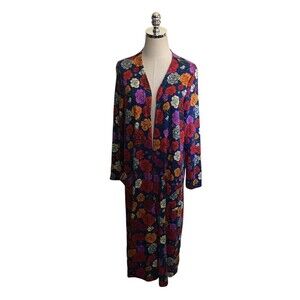 LuLaRoe Cardigan Duster Women's Size Large Navy Multicolor Floral Sweater